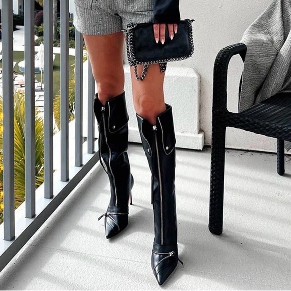 Schutz Arla Up Boots Black Leather Zipper Detail - Picture 4 of 15